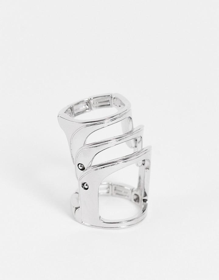 Asos Design Halloween Skeleton Armoured Movement Ring In Silver Tone