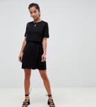 Asos Design Petite Scalloped Hem Mini Dress With Crop Top And Wrap Skirt - Black