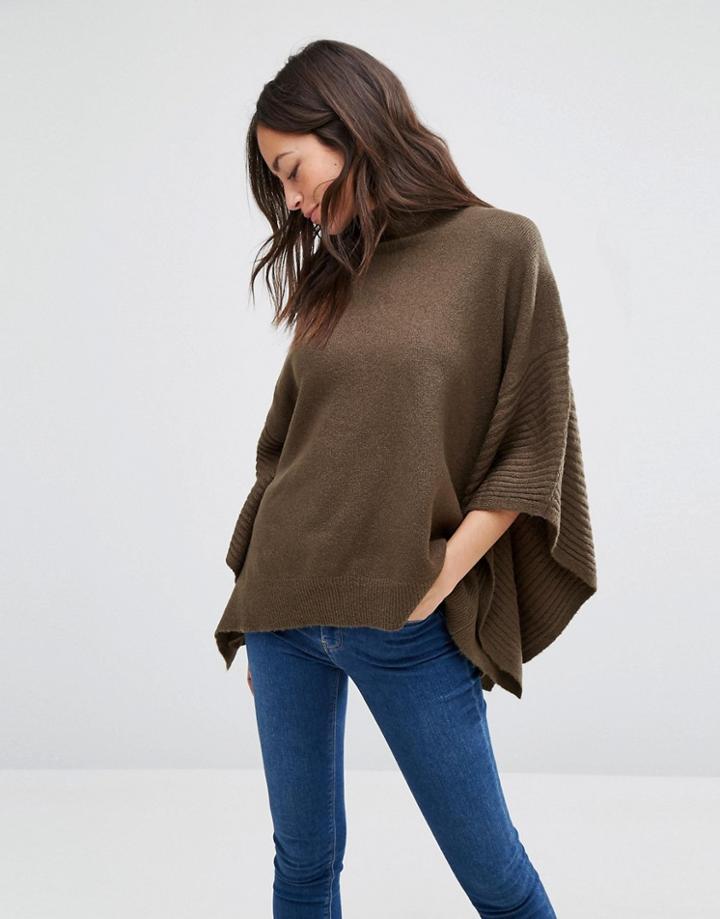 Oasis Rib Trim Poncho - Green