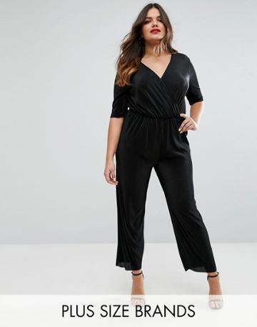 Club L Plus Plisse Wrap Jumpsuit - Black