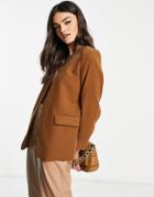 Mango Collarless Blazer In Brown
