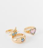 Reclaimed Vintage Inspired 3 Ring Pack In Gold With Dolphin & Heart