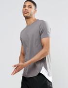 Asos Super Longline T-shirt With Scoop Hem In Grey