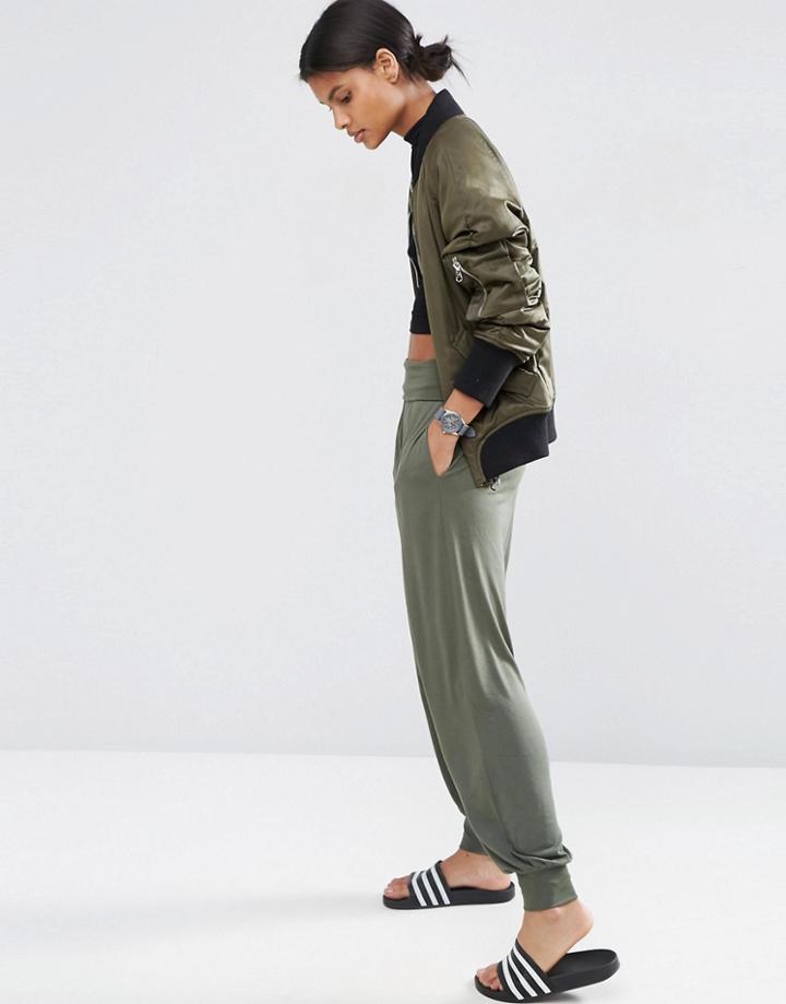 Asos Harem Pants In Jersey - Green
