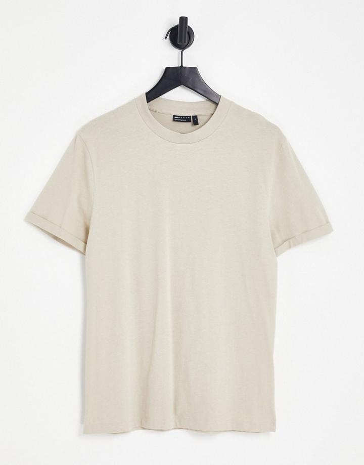 Asos Design T-shirt With Roll Sleeves In Washed Light Gray
