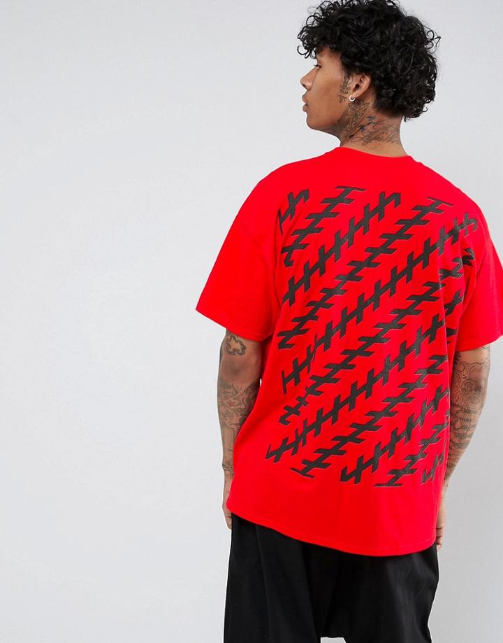 Hnr Ldn Grid Back Print T-shirt In Oversized - Red