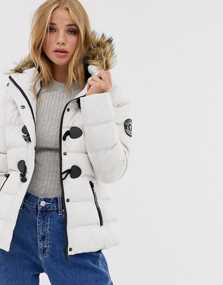 Brave Soul Wizard Padded Coat With Faux Fur Hood-white