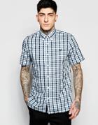 Fred Perry Shirt With Herringbone Gingham Check Short Sleeves In Slim Fit - Glacier