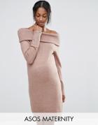 Asos Maternity Sweater Dress With Off Shoulder - Brown
