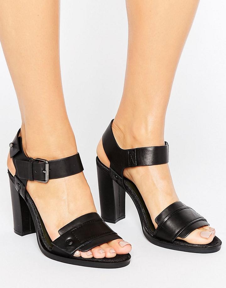 G-star Claro Black Leather Heeled Sandals - Black