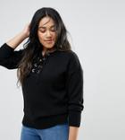 Brave Soul Plus Agatha Lace Up Sweater - Black