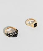 Uncommon Souls Chunky Black Stone Ring Pack - Gold