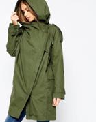 Asos Parka With Waterfall And Storm Flap - Khaki