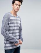 Esprit Raglan Sleeve Sweater With Blurred Stripe - Navy