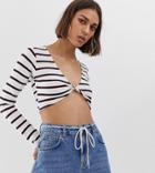 Collusion Twist Front Crop Top In Stripe