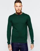 Asos Crew Neck Jumper In Green Cotton - Green