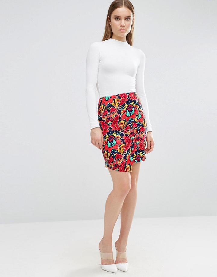 Madame Rage Floral Bodycon Skirt - Red