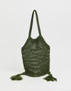 Pull & Bear Net Shopper Bag In Green - Green