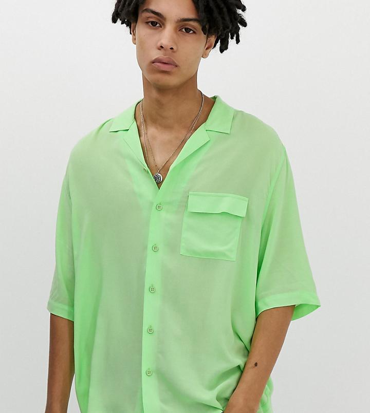 Collusion Oversized Revere Shirt In Fluro - Green