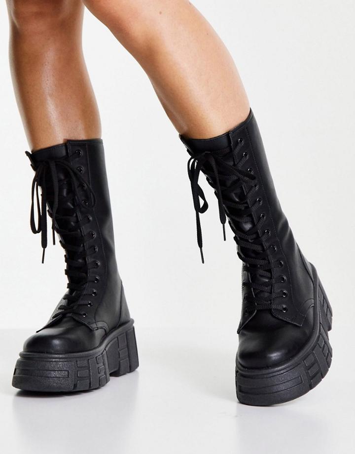 Miss Selfridge Robbie Black Pu High Chunky Boots