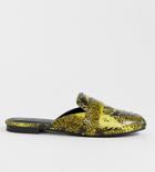 Asos Design Wide Fit Vocal Studded Mules In Neon Snake Print - Multi