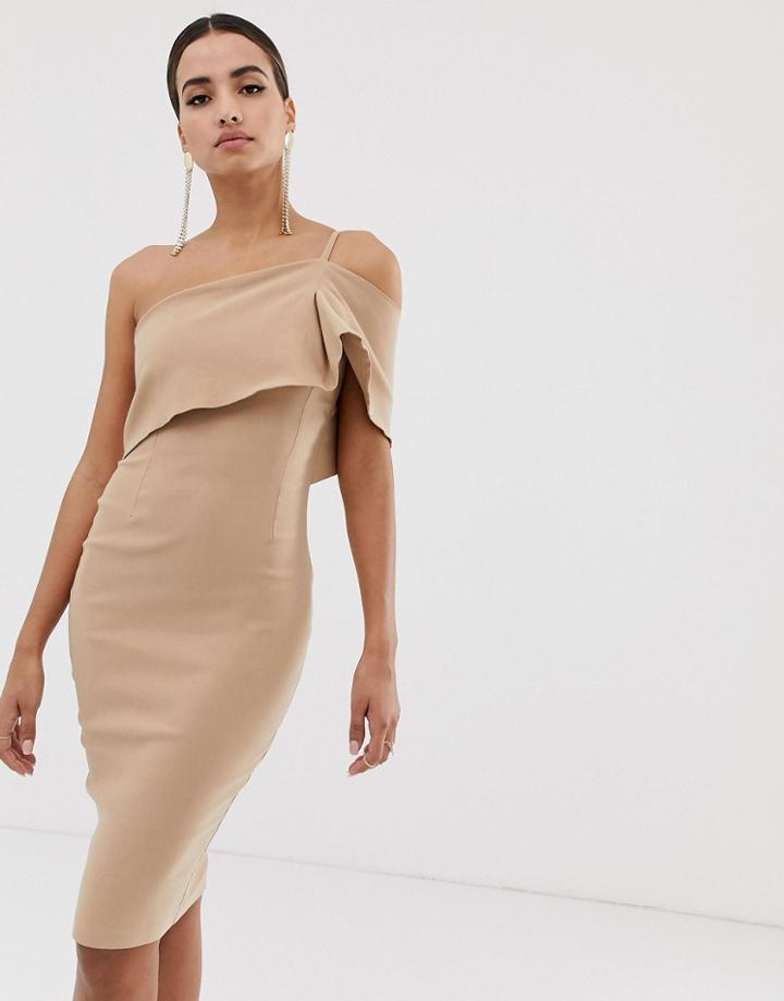Vesper One Shoulder Bodycon Dress In Taupe-brown