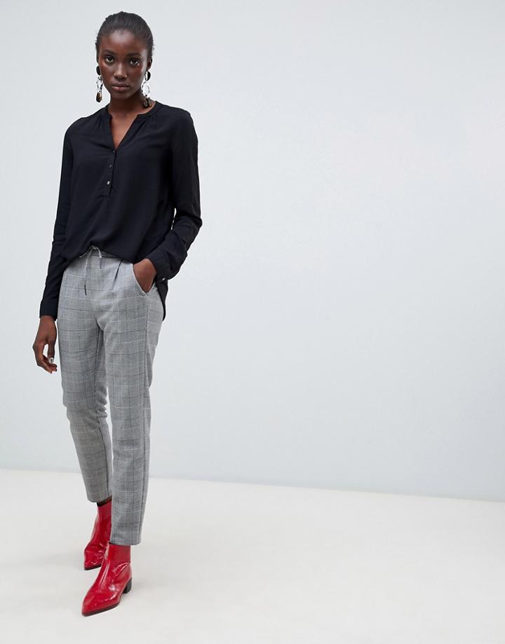 Vero Moda Check Tie Waist Pants - Gray