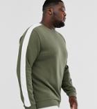 Asos Design Plus Sweatshirt In Khaki With Side Stripe
