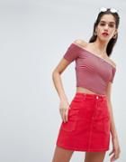 Missguided Cord Contrast Stitch Mini Skirt - Red