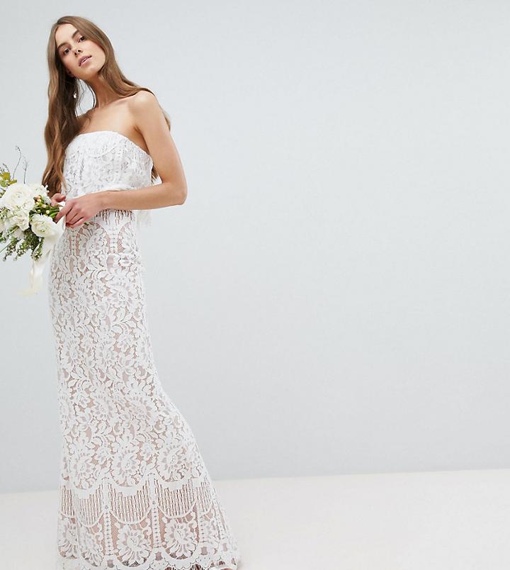 Jarlo Tall All Over Lace Bandeau Maxi Dress-white