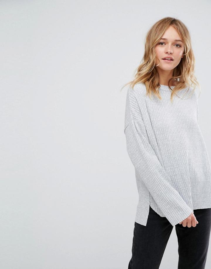Pull & Bear Sweater In Rib - Gray