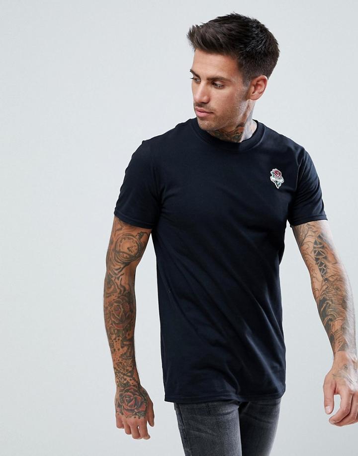 Boohooman T-shirt With Eternity Rose Embroidery In Black - Black