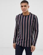 Burton Menswear Long Sleeved T-shirt In Navy Stripe - Navy