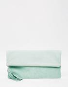 Asos Leather And Suede Fold Over Clutch Bag - Mint