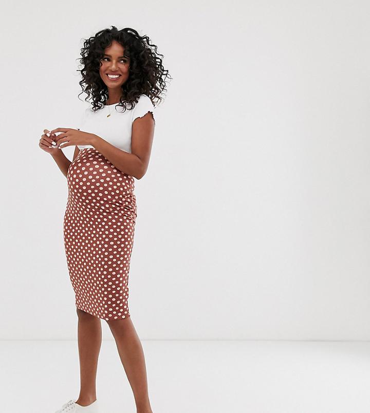 Asos Design Maternity Pencil Midi Skirt In Scribble Spot - Brown
