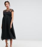 Chi Chi London Maternity Premium Lace Midi Prom Dress With Lace Neck-black