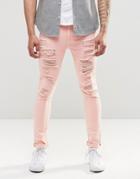 Asos Super Skinny Jeans With Extreme Rips In Pink - Rose Smoke