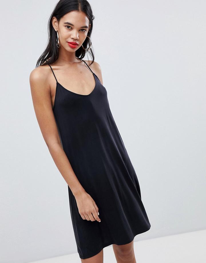 Weekday Cupro Racer Back Dress In Black - Black