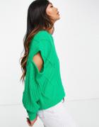 Asos Design Cable Sweater With Cut Out Shoulder Detail In Dark Green