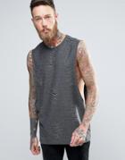 Asos Longline Tank With Distressing In Charcoal - Gray