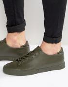 Asos Lace Up Sneakers In Khaki With Toe Cap - Green