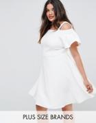 Closet London Plus Cold Shoulder Skater Dress - White