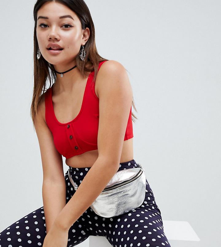 Rokoko Button Front Crop Top With Bust Seams - Orange