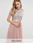 Maya Embellished High Neck Crop Top - Pink