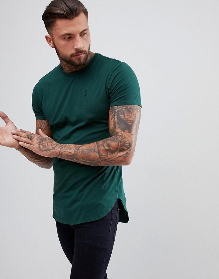 Religion Longline T-shirt In Dark Green - Green