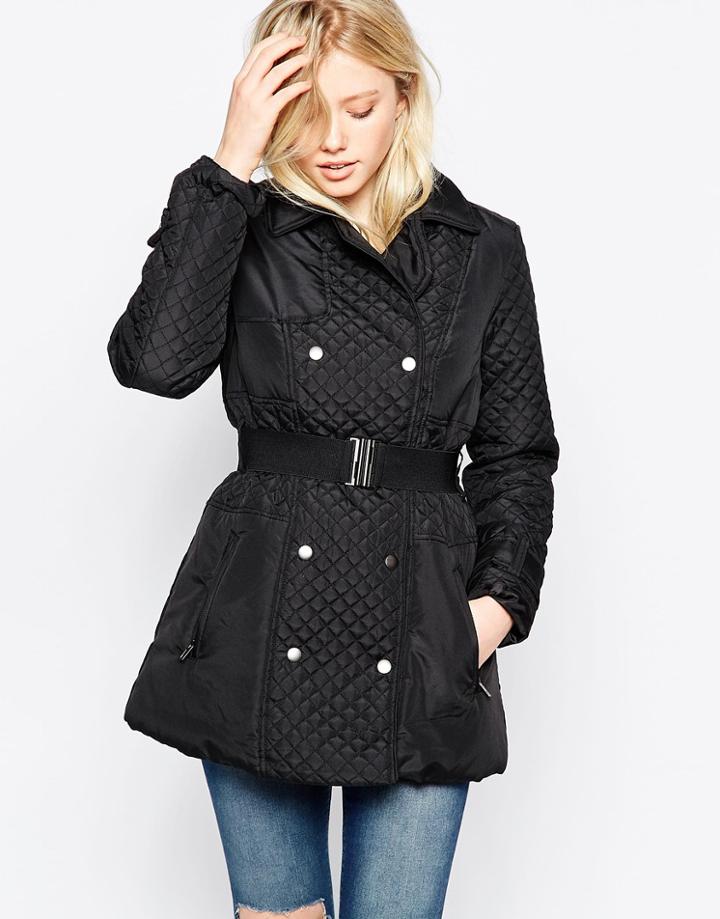 Brave Soul Belted Padded Jacket - Black
