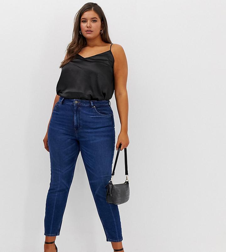 Asos Design Curve Super High Rise Firm Skinny Jeans In Rich Dark Stone Wash - Blue