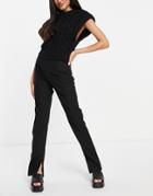 & Other Stories Cotton Jersey Pants With Zip Detail In Black - Black