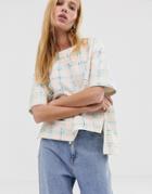 Asos White Printed Check Sweat T-shirt - Pink