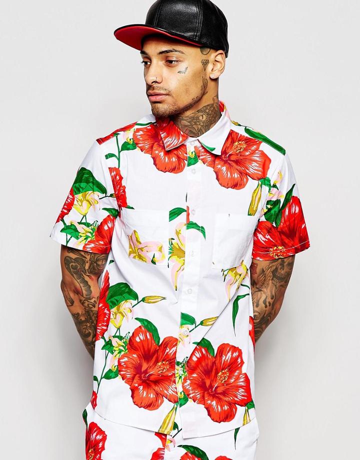 Hero's Heroine Shirt In Floral Print In Regular Fit - White